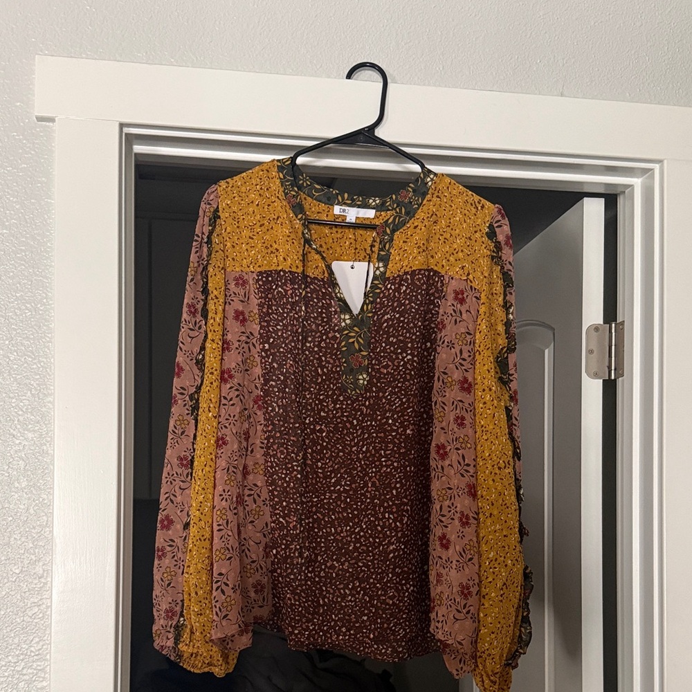 DR2 Multicolor Floral Blouse with Yellow and Brown and Pink